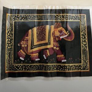 Indian Gold Elephant painting on silk paper ornate historical mughal desi art